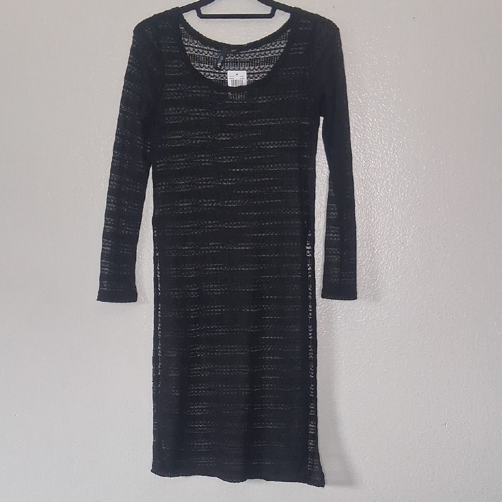 Ultra Flirt Black Sheer Knit Swim Stretch Coverup Dress Split Side Beach Pool M